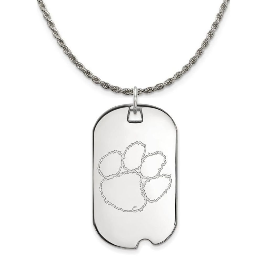 Sterling Silver Clemson U Large Dog Tag Pendant Necklace - 20 In